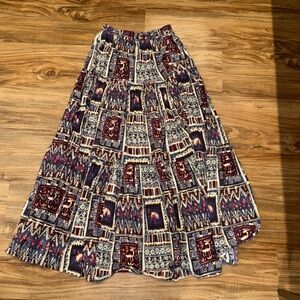 Vtg Willowbend Maxi Skirt Womens S Blue Burgundy Beige Elastic Waist Boho
